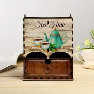 Чайный домик двойной с ящиком "Время пить чай" 20х9,5х15,5 см