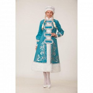 Карнавальный костюм «Снегурочка», шуба с аппликацией, шапка, парик с косами, р. 44-48