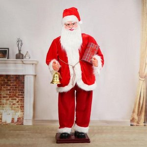 Дед Мороз "В красном костюме, с колокольчиком и подарком" двигается, 180 см
