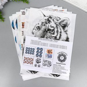 Набор декупажных карт 6 шт  "Тигры-2" плотность 45г/м2