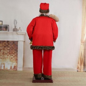 Дед Мороз "В красной жилетке в клетку, с мешком" двигается, музыка саксофон, 180 см