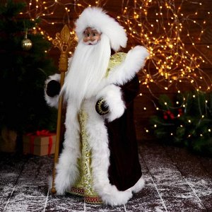 Дед Мороз "В красной шубе, с узорным посохом" двигается, 22х50 см