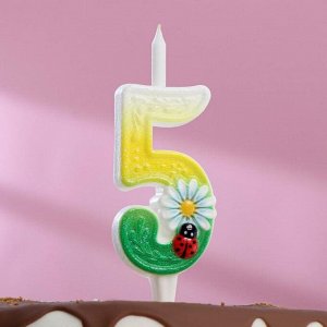 Свеча для торта цифра "Ромашки" разноцветная "5"