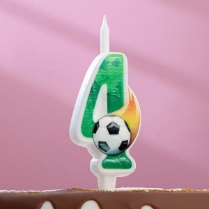 Свеча для торта цифра "Футбольная" "4" зелёная