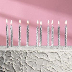 Свечи в торт &quot;Спираль&quot;, 6 см, серебряные, набор 10 штук