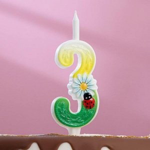 Свеча для торта цифра "Ромашки" разноцветная "3"