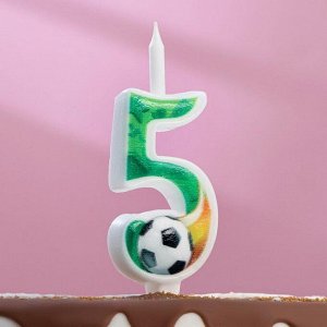 Свеча для торта цифра "Футбольная" "5" зелёная