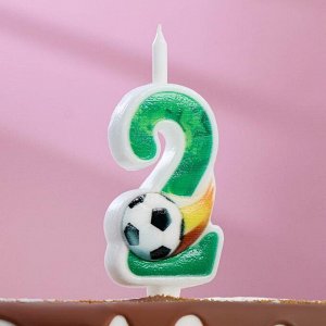 Свеча для торта "Футбольная", 12.5 см, зелёная цифра "2"
