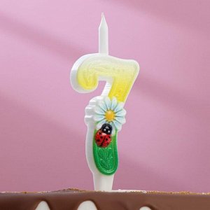 Свеча для торта цифра "Ромашки" разноцветная "7"