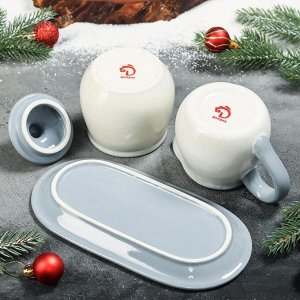 Набор сервировочный Доляна «Рождественский снеговик», 2 шт, молочник 270 мл, сахарница 310 мл, 9,4*10,6 см