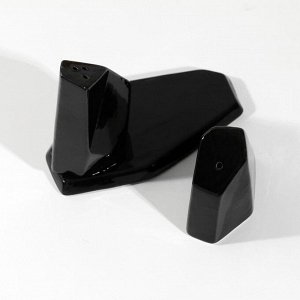 Набор солонка и перечница на подставке "Геометрия", черный, 13,5 х 10,5 см
