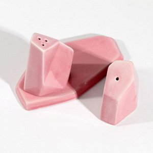 Набор солонка и перечница на подставке «Геометрия», розовый, 13,5 х 10,5 см