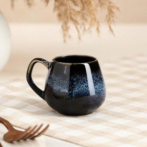 Чашка кофейная "Бочка", глазурь, матовая, чёрно-голубая, 70 мл
