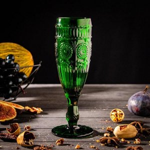 Бокал для шампанского Доляна «Ларго», 180 мл, 7?19,7 см, цвет зелёный