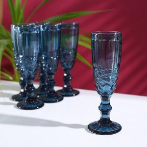 Набор бокалов для шампанского Magistro «Ла-Манш», 160 мл, 7?20 см, 6 шт, цвет синий
