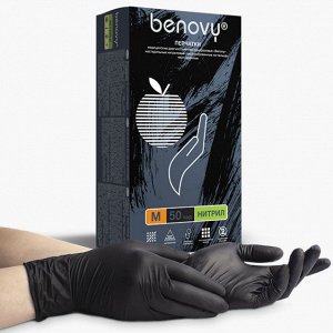 Перчатки нитриловые черные BENOVY Nitrile MultiColor 50 пар/уп (M)