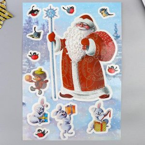 Наклейки Декоретто "Дед Мороз и лесные зверята" 35х50 см