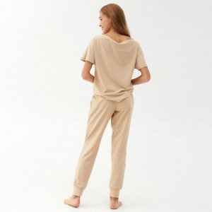 Комплект, женский, (футболка, брюки), MINAKU:, Home, comfort, цвет, бежевый.