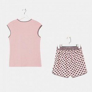 Комплект, женский, (футболка, шорты), цвет, розовый/горох.