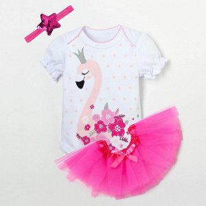 Набор Крошка Я: боди, юбка, повязка Flamingo, белый/розовый, рост, см
