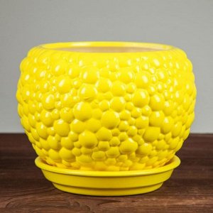 Горшок для цветов "Пузыри", лимонный цвет, керамика, 1.4 л