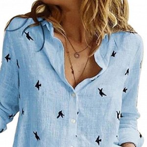 Рубашка Женская 4504 "Мелкие Птички" Голубая