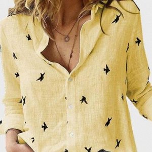 Рубашка Женская 4504 "Мелкие Птички" Желтая