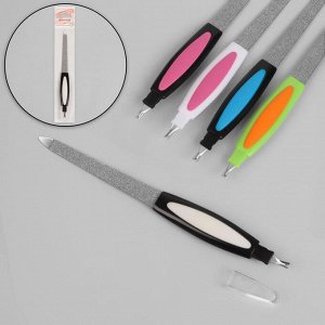 Пилка-триммер металлическая для ногтей, прорезиненная ручка, 17 см, цвет МИКС