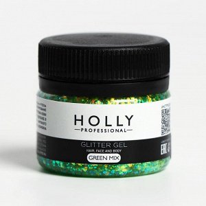 Декоративный гель для волос, лица и тела GLITTER GEL Holly Professional, Green Mix, 20 мл