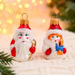 Набор ёлочных игрушек "Дед Мороз и Снегурочка мини" 2 шт, 9 см