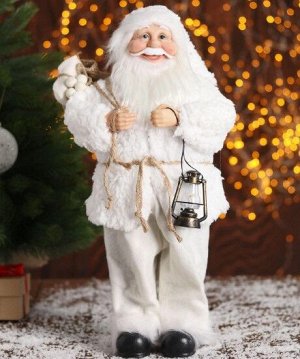 Дед Мороз в белой шубке с фонариком
