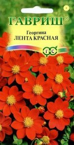 Георгина Лента Красная простая, ярко-красная, 40-50см 0,2гр Гавриш/ЦВ