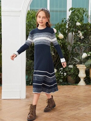 SHEIN Трикотажное платье-свитер в полоску для девочек