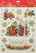 Новогоднее оконное украшение Дед Мороз и медвежонок 30*38