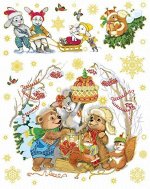 Новогоднее оконное украшение Лесные зверюшки 30*38