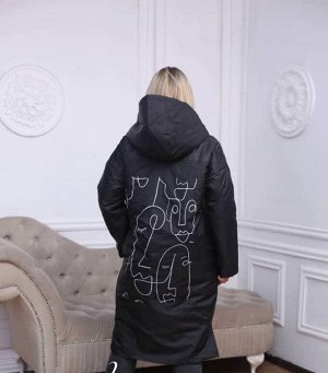 Куртка ПРИНТ НА СПИНЕ
Ткань балоньевая(на синтепоне)
 большемерит на 2 размера
Длина 110/115см