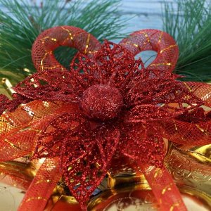 Украшение новогоднее "Колокольчик двойной" с цветком и веточками, 25х19 см, золотисто-красный 693889