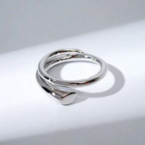 Кольцо "Завитки" две линии, цвет серебро, 16 размер