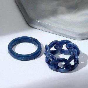 Кольцо набор 2 штуки "Кристаллы" цепь, цвет тёмно-синий, размер в ассортименте