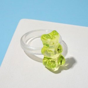 Кольцо "Мармеладный мишка", цвет зелёный, размер 17