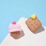 Серьги пластик &quot;Вкусности&quot; печенька с мороженым, цвет бежево-розовый