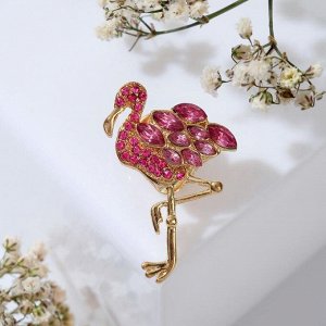 Брошь "Фламинго" яркий, цвет розовый в золоте
