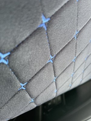 Накидки на сиденья премиум Алькантара передний ряд черный с синей строчкой