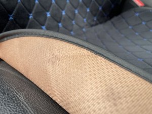 Накидки на сиденья премиум Алькантара полный комплект черный с синей строчкой