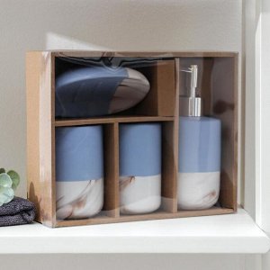 Набор аксессуаров для ванной комнаты «Лалли», 4 предмета (мыльница, дозатор для мыла, 2 стакана), цвет голубой