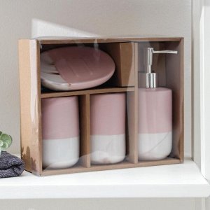 Набор аксессуаров для ванной комнаты «Лалли», 4 предмета (мыльница, дозатор для мыла, 2 стакана), цвет розовый