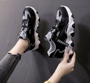 Женские кроссовки, надпись &quot;Fashion&quot;, цвет черный/серый