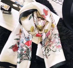 Шелковый женский шарф, принт "цветы"