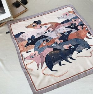 Шелковый женский платок, принт "крысы"