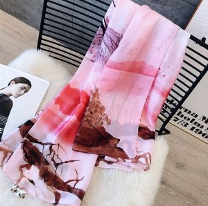 Шелковый женский шарф с принтом, цвет розовый